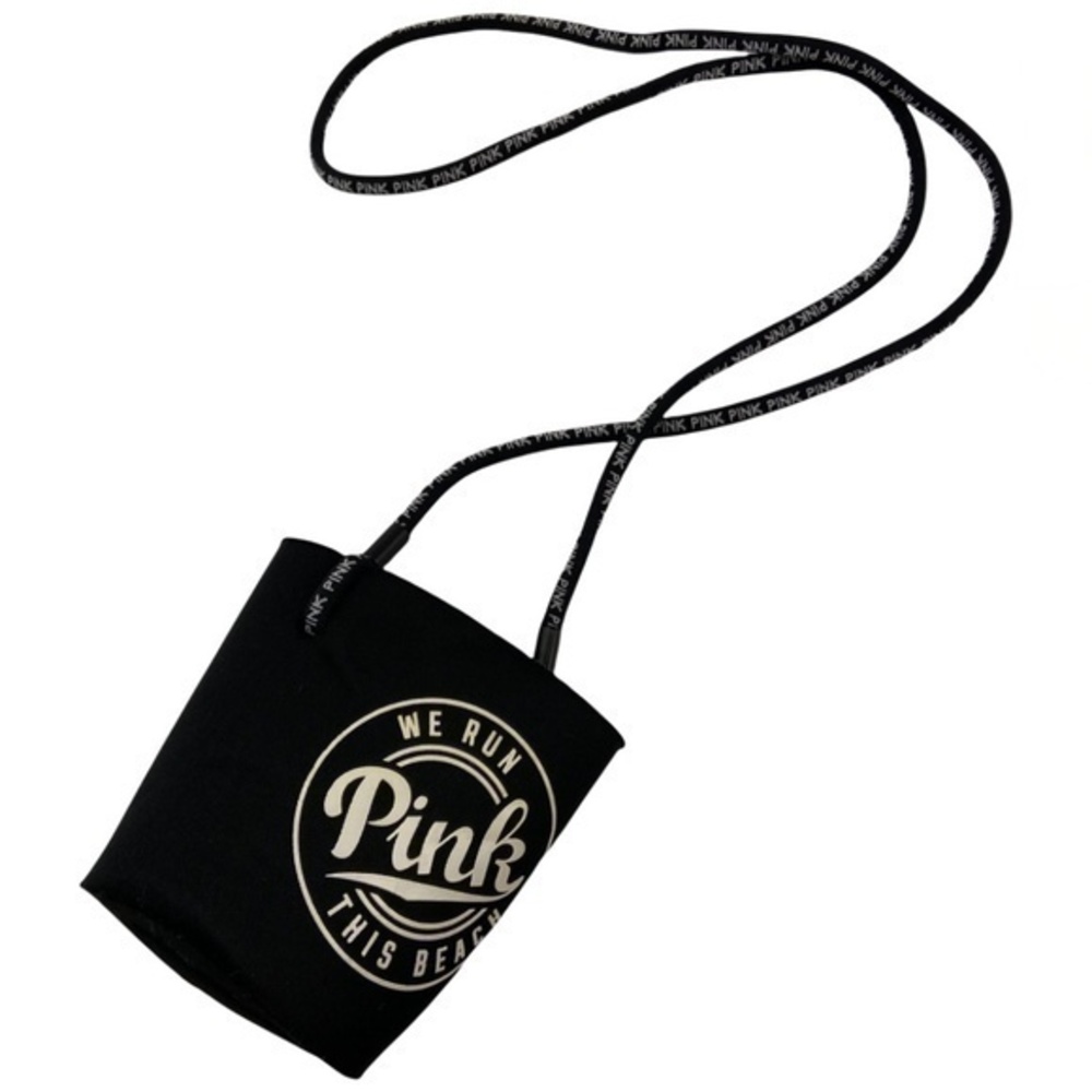 Victorias Secret‎ PINK We Run This Beach Black Koozie Drink Lanyard Holder